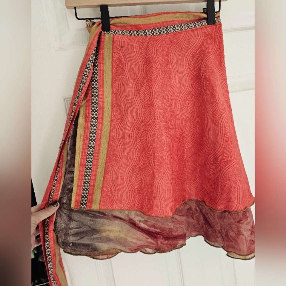 Sari Wrap Skirt, Mini regular 4-12, Pink and multi colored